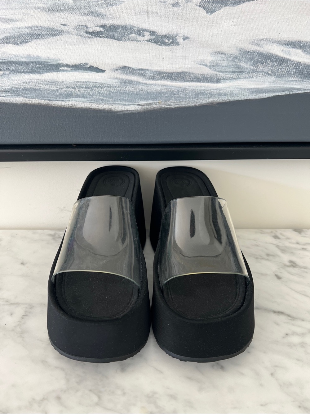 Zara Black Platform Slides with Clear Strap